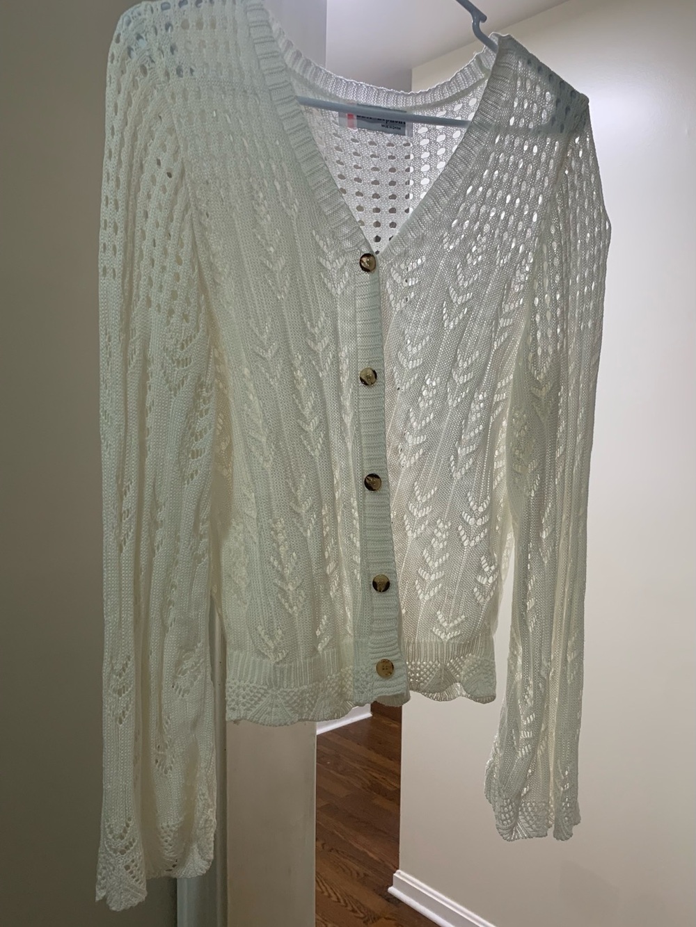 Light Cream Open-Weave Button Front Cardigan